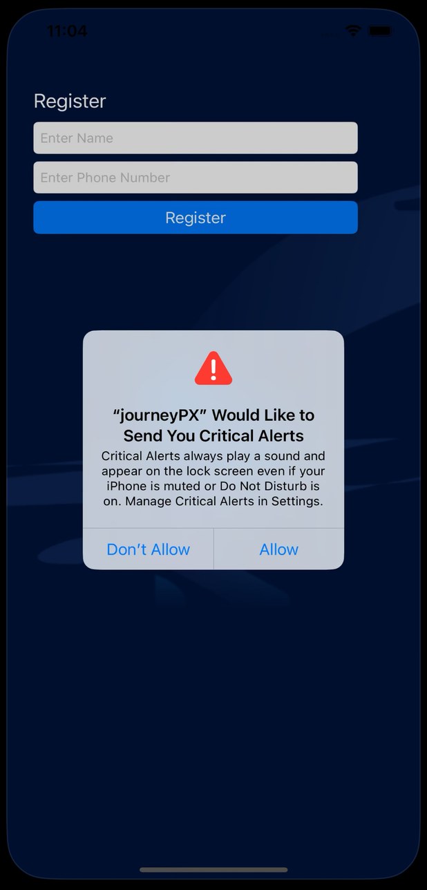 An iOS prompt asking permission to send critical alerts that play even when the phone is muted.